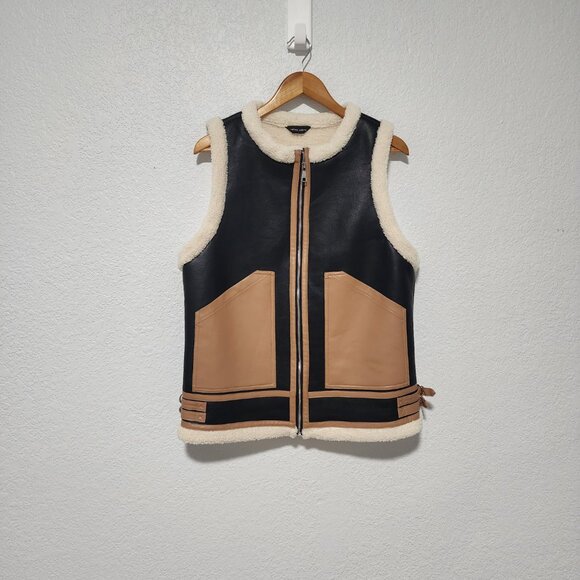 Women's Faux Fur Vest Coat Size Medium / Large Black Brown - Picture 2 of 3